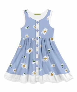 Hot Sale 🔔 Millie Loves Lily Periwinkle & White Daisy Sleeveless Button-Front A-Line 👗 Dress - Infant, Toddler & 👧 Girls For Kids 🔥