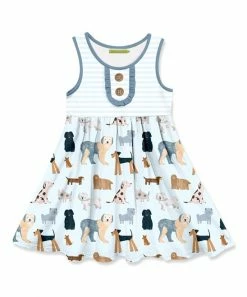 Budget 🛒 Millie Loves Lily Pale Blue 🐕 Doggy 🐕 Dog Button-Accent Sleeveless 👗 Dress - Infant, Toddler & 👧 Girls For Kids 🎁