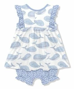 Best deal 💯 Little Millie White & Periwinkle Whale 👗 Skirted Bubble Romper - Infant & Toddler For Kids 😉 -Little Millie-shop zu108297876 alt 2 tm1665506249