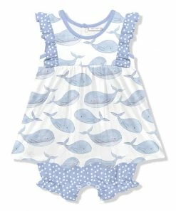 Best deal 💯 Little Millie White & Periwinkle Whale 👗 Skirted Bubble Romper - Infant & Toddler For Kids 😉