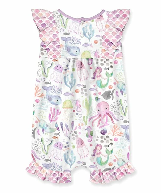 Best Pirce π₯° Little Millie White & Pink Octopus & Mermaid Angel-Sleeve Romper - Infant & Toddler For Kids π 3 Best Pirce π₯° Little Millie White & Pink Octopus & Mermaid Angel-Sleeve Romper - Infant & Toddler For Kids π - Image 3