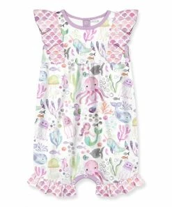 Best Pirce 🥰 Little Millie White & Pink Octopus & Mermaid Angel-Sleeve Romper - Infant & Toddler For Kids 🌟