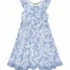 Discount 🔥 Millie Loves Lily Periwinkle & White Vine Floral Bow Ruffle-Hem Angel-Sleeve 👗 Dress - Toddler & 👧 Girls For Kids 🔔