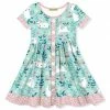 Best Pirce 🔔 Millie Loves Lily Mint & White Floral Bunnies & Lambs Button-Front A-Line 👗 Dress - Toddler & 👧 Girls For Kids 😍