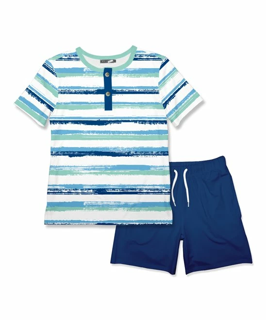 Cheapest β¨ Millie & Maxx Mint Brush Stripe Henley & Navy Drawstring Shorts - Toddler & Boys For Kids π― 1 Cheapest β¨ Millie & Maxx Mint Brush Stripe Henley & Navy Drawstring Shorts - Toddler & Boys For Kids π―
