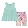 Buy 😉 Millie Loves Lily Mint Sleeveless Ruffle Babydoll Top & Pastel Tie-Dye Bike Shorts - Toddler & 👧 Girls For Kids 🔥