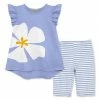 Buy 🧨 Millie Loves Lily Periwinkle Modern Floral Angel-Sleeve Hi-Low Top & Stripe Bike Shorts - Infant, Toddler & 👧 Girls For Kids 😉