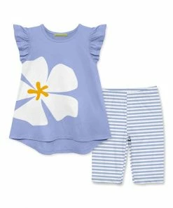 Buy 🧨 Millie Loves Lily Periwinkle Modern Floral Angel-Sleeve Hi-Low Top & Stripe Bike Shorts - Infant, Toddler & 👧 Girls For Kids 😉
