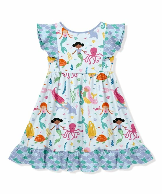 Budget 𧨠Millie Loves Lily Pale Blue Millie Mermaid Ruffle Angel-Sleeve π Dress - Infant, Toddler & π§ Girls For Kids π 3 Budget 𧨠Millie Loves Lily Pale Blue Millie Mermaid Ruffle Angel-Sleeve π Dress - Infant, Toddler & π§ Girls For Kids π - Image 3