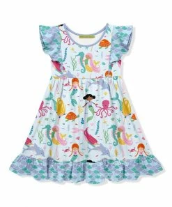 Budget 🧨 Millie Loves Lily Pale Blue Millie Mermaid Ruffle Angel-Sleeve 👗 Dress - Infant, Toddler & 👧 Girls For Kids 👍