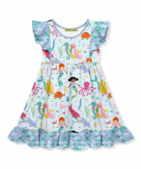 Budget 𧨠Millie Loves Lily Pale Blue Millie Mermaid Ruffle Angel-Sleeve π Dress - Infant, Toddler & π§ Girls For Kids π 1 Budget 𧨠Millie Loves Lily Pale Blue Millie Mermaid Ruffle Angel-Sleeve π Dress - Infant, Toddler & π§ Girls For Kids π