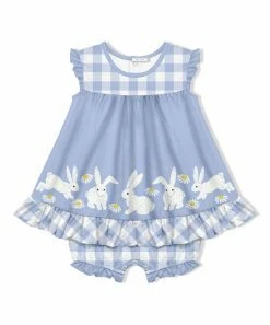 Best reviews of 😀 Little Millie Periwinkle & White Bunny & Daisy Border Ruffle-Hem 👗 Skirted Romper - Infant & Toddler For Kids 🧨