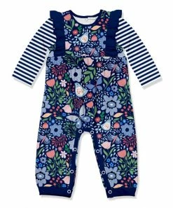 Wholesale 🥰 Little Millie Navy & Green Butterfly Garden Ruffle-Sleeve Playsuit - Infant For Baby & Maternity ✨