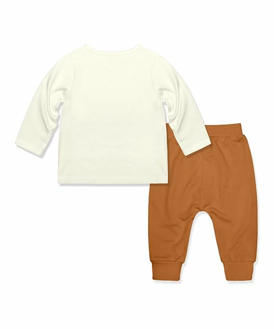 Best Sale π Little Millie Cream Turkey Button-Snap Long-Sleeve Tee & Brown Joggers - Infant For Other π 3 Best Sale π Little Millie Cream Turkey Button-Snap Long-Sleeve Tee & Brown Joggers - Infant For Other π - Image 3