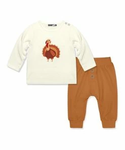 Best Sale 🛒 Little Millie Cream Turkey Button-Snap Long-Sleeve Tee & Brown Joggers - Infant For Other 😉