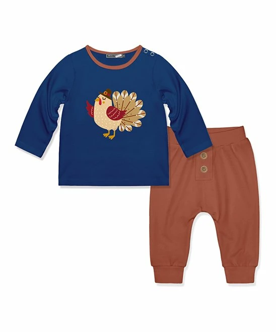 Deals β Little Millie Navy Turkey Button-Snap Long-Sleeve Tee & Brown Joggers - Infant For Other 𧨠1 Deals β Little Millie Navy Turkey Button-Snap Long-Sleeve Tee & Brown Joggers - Infant For Other π§¨