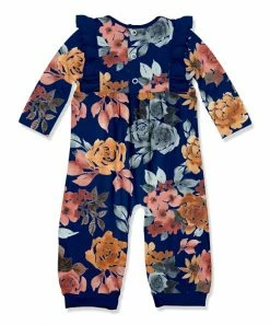 Best Sale 😀 Little Millie Navy& Orange Autumn Floral Ruffle-Trim Playsuit - Infant For Baby & Maternity 🥰 -Little Millie-shop zu108372230 alt 2 tm1663693672