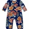 Best Sale 😀 Little Millie Navy& Orange Autumn Floral Ruffle-Trim Playsuit - Infant For Baby & Maternity 🥰