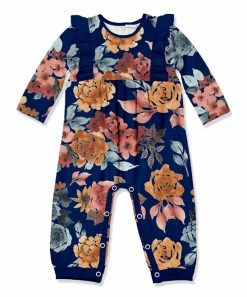 Best Sale 😀 Little Millie Navy& Orange Autumn Floral Ruffle-Trim Playsuit - Infant For Baby & Maternity 🥰