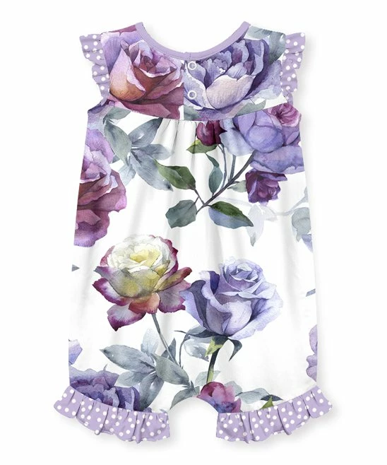 Budget π₯ Little Millie White & Purple Rose Ruffle-Accent Romper - Infant For Baby & Maternity π 3 Budget π₯ Little Millie White & Purple Rose Ruffle-Accent Romper - Infant For Baby & Maternity π - Image 3