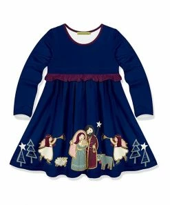 Cheapest 🎉 Millie Loves Lily Navy Nativity Border Ruffle-Trim A-Line 👗 Dress - Infant, Toddler & 👧 Girls For Kids 🧨