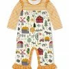 Cheapest ✨ Little Millie Cream & Gold Fall Farming Ruffle-Trim Playsuit - Infant For Baby & Maternity 🧨