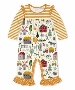 Cheapest ✨ Little Millie Cream & Gold Fall Farming Ruffle-Trim Playsuit - Infant For Baby & Maternity 🧨