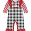 Flash Sale 👏 Little Millie Black & White Buffalo Check Santa Ruffle-Trim Playsuit - Infant For Baby & Maternity 🛒