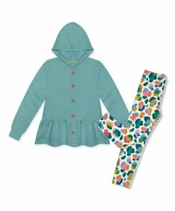 Best reviews of 😉 Millie Loves Lily Nile Blue Ruffle-Hem Button-Up Hoodie & Technicolor Leopard Leggings - Infant, Toddler & 👧 Girls For Kids 👍