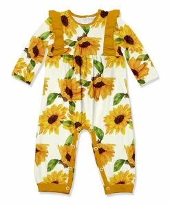 Cheapest 😉 Little Millie Cream & Yellow Sunflower Ruffle-Trim Playsuit - Toddler For Kids 🌟