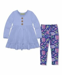 Top 10 😀 Millie Loves Lily Periwinkle Long-Sleeve Babydoll Top & Purple Boho Paisley Leggings - Infant, Toddler & 👧 Girls For Kids 🧨