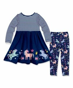 Cheapest 👍 Millie Loves Lily Navy Unicorn Playground Button-Accent A-Line 👗 Dress & Leggings - Infant, Toddler & 👧 Girls For Kids ✨ -Little Millie-shop zu108547031 alt 2 tm1661871371