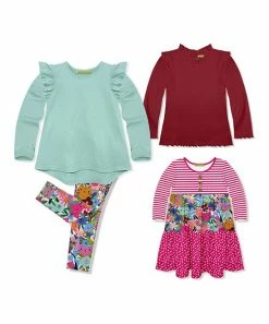 Cheap 🔔 Millie Loves Lily Pink & Mint Kitten Floral Leggings Set - Infant, Toddler & 👧 Girls For Kids ✨
