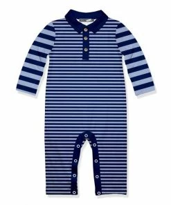 Cheap 🌟 Little Millie Navy & Periwinkle Stripe Collared Long-Sleeve Playsuit - Infant & Toddler For Baby & Maternity ✔️