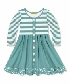 Buy 😀 Millie Loves Lily Nile Blue Stripe Button-Up A-Line 👗 Dress - Infant, Toddler & 👧 Girls For Kids ❤️