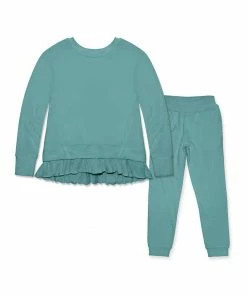 Brand new 👍 Simply Millie By Millie Loves Lily Nile Blue Ruffle-Hem French Terry Sweatshirt & Joggers - Infant, Toddler & 👧 Girls For Kids 🧨