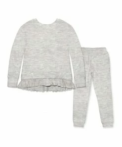 New 💯 Simply Millie By Millie Loves Lily Heather Gray Ruffle-Hem French Terry Sweatshirt & Joggers - Infant, Toddler & 👧 Girls For Kids ⭐