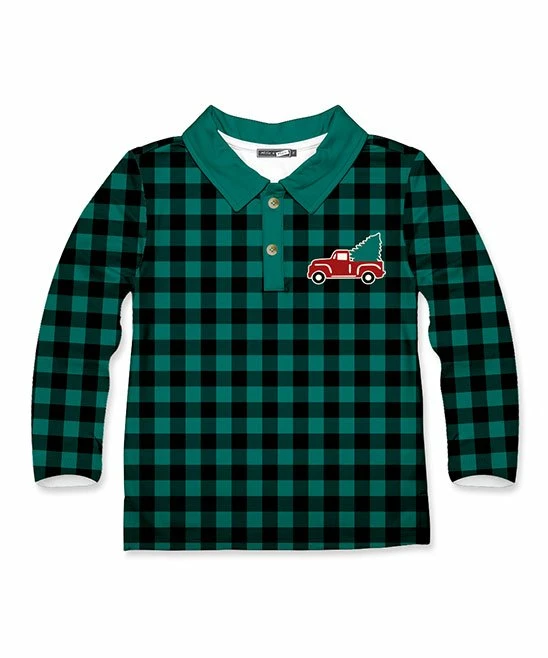 Hot Sale π Millie & Maxx Ivy Green Buffalo Plaid Tree Truck Long-Sleeve Polo - Toddler & Boys For Kids π 1 Hot Sale π Millie & Maxx Ivy Green Buffalo Plaid Tree Truck Long-Sleeve Polo - Toddler & Boys For Kids π