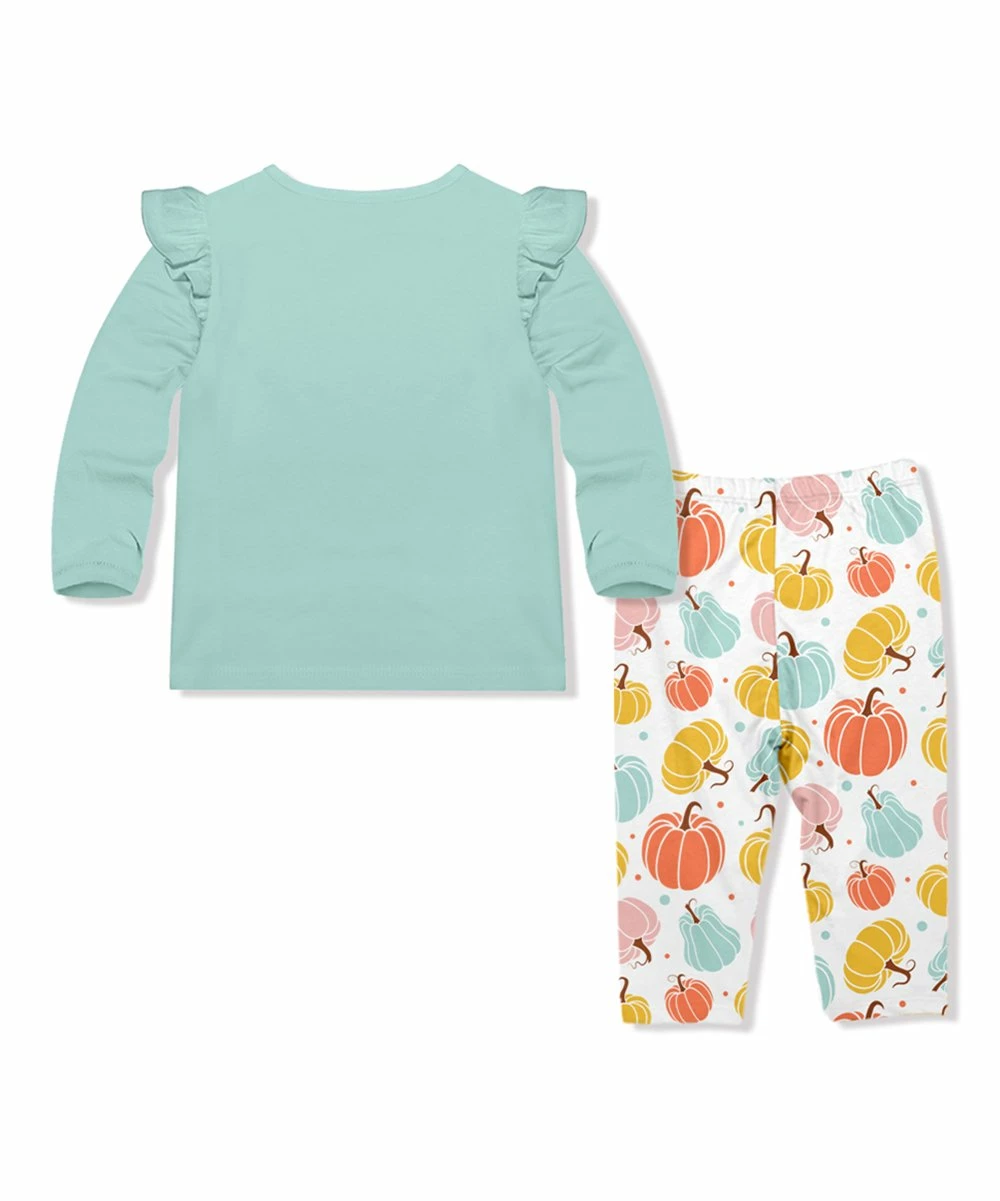 Brand new π Little Millie Mint Pumpkin Angel-Sleeve Top & White Pumpkins Leggings - Infant & Toddler For Kids π 2 Brand new π Little Millie Mint Pumpkin Angel-Sleeve Top & White Pumpkins Leggings - Infant & Toddler For Kids π - Image 2