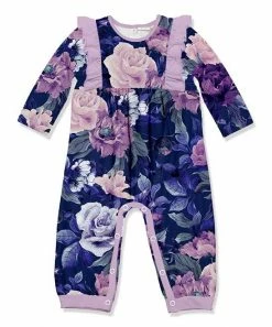 Deals 💯 Little Millie Purple & Blue Fame Floral Ruffle-Trim Playsuit - Infant & Toddler For Kids 🛒