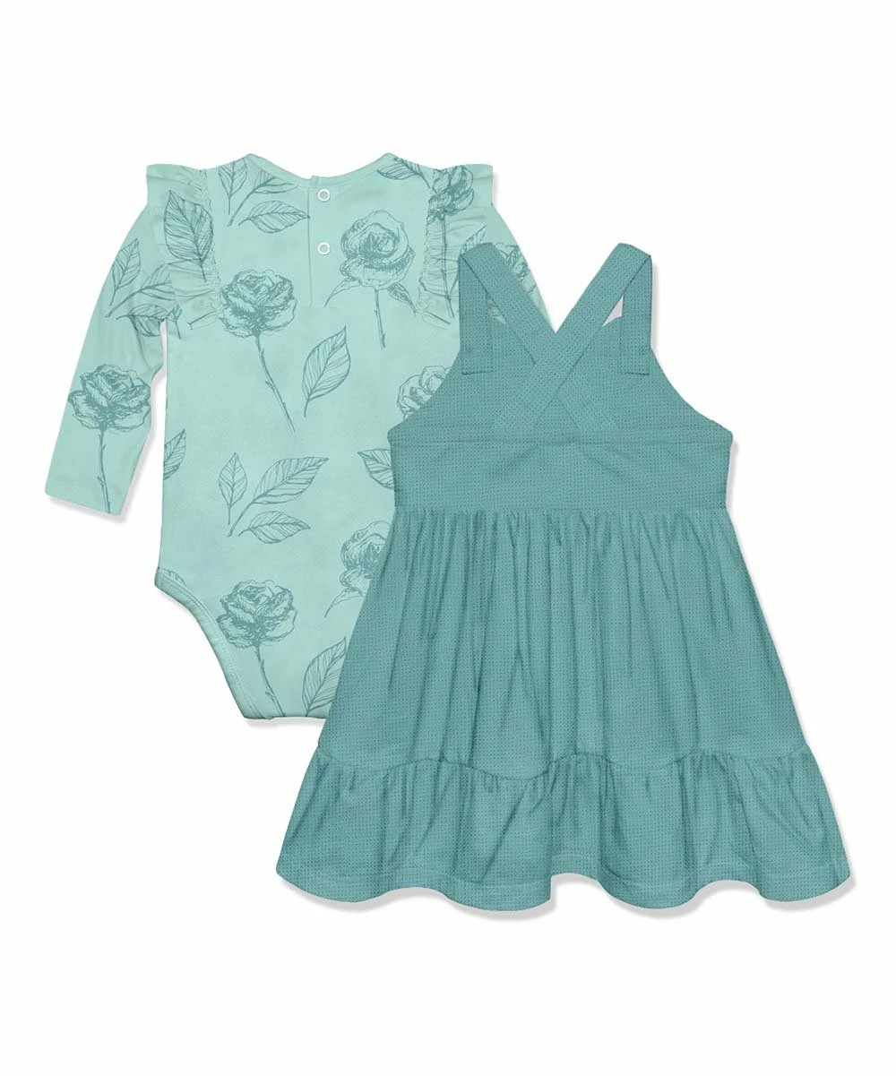 Discount π Little Millie Turquoise Floral Sketch Ruffle-Trim Bodysuit & Teal Pocket Jumper - Infant & Toddler For Kids π 3 Discount π Little Millie Turquoise Floral Sketch Ruffle-Trim Bodysuit & Teal Pocket Jumper - Infant & Toddler For Kids π - Image 3