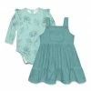 Discount 🎉 Little Millie Turquoise Floral Sketch Ruffle-Trim Bodysuit & Teal Pocket Jumper - Infant & Toddler For Kids 🛒