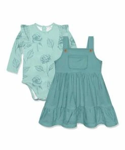 Discount 🎉 Little Millie Turquoise Floral Sketch Ruffle-Trim Bodysuit & Teal Pocket Jumper - Infant & Toddler For Kids 🛒