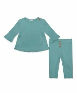 Flash Sale 😉 Little Millie Nile Blue Waffle-Knit Ruffle-Hem Tee & Button-Front Pants - Infant & Toddler For Kids ⌛