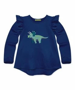 Coupon 😉 Simply Millie By Millie Loves Lily Navy Demo Dino Ruffle Long-Sleeve Hi-Low Top - Infant, Toddler & 👧 Girls For Kids 🔥