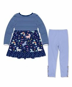 Promo 🧨 Millie Loves Lily Navy Unicorn Playground Babydoll Top & Periwinkle Button Leggings - Infant, Toddler & 👧 Girls For Kids ⭐ -Little Millie-shop zu109132045 alt 2 tm1664041301