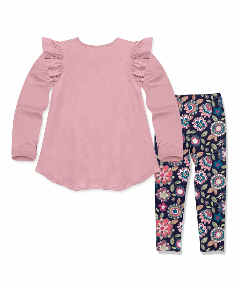 Best Pirce π€© Millie Loves Lily Dusty Pink Ruffle Long-Sleeve Hi-Low Top & Floral Emeline Leggings - Infant, Toddler & π§ Girls For Kids π 3 Best Pirce π€© Millie Loves Lily Dusty Pink Ruffle Long-Sleeve Hi-Low Top & Floral Emeline Leggings - Infant, Toddler & π§ Girls For Kids π - Image 3