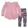Best Pirce 🤩 Millie Loves Lily Dusty Pink Ruffle Long-Sleeve Hi-Low Top & Floral Emeline Leggings - Infant, Toddler & 👧 Girls For Kids 👍