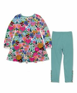 Cheap ✨ Millie Loves Lily Mint Kitten Floral Babydoll Top & Nile Blue Button Leggings - Infant, Toddler & 👧 Girls For Kids 👏 -Little Millie-shop zu109132262 alt 2 tm1664041401