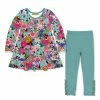 Cheap ✨ Millie Loves Lily Mint Kitten Floral Babydoll Top & Nile Blue Button Leggings - Infant, Toddler & 👧 Girls For Kids 👏